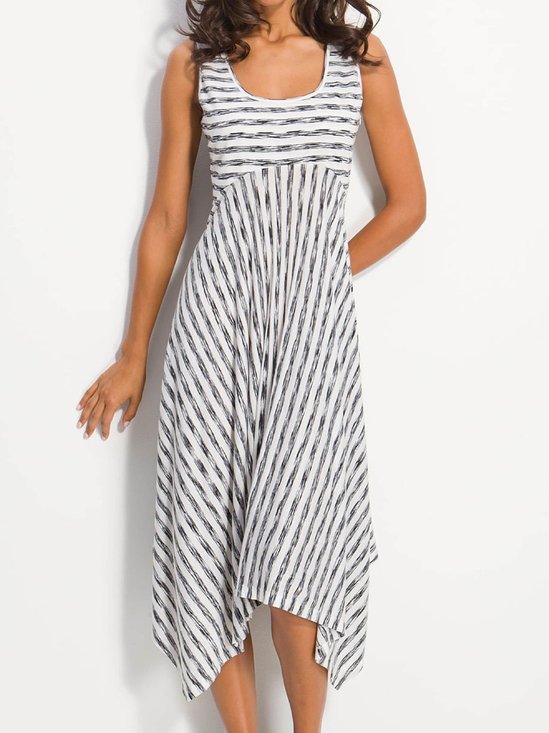 Cotton-Blend Casual Striped Casual Dress