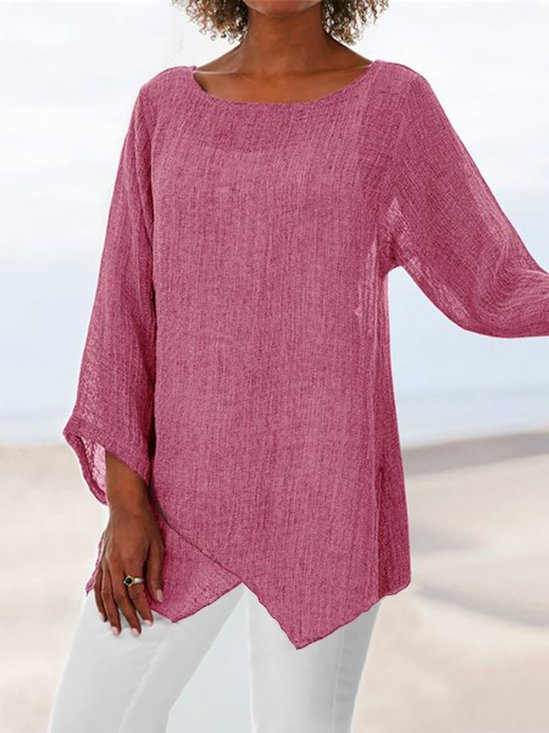 Casual Crew Neck Loose Cotton-Blend Causal Top