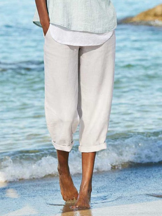 Linen Loose Solid Linen & Cotton Bottoms