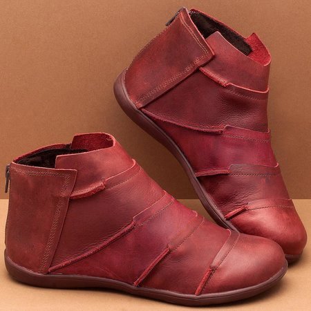 Pure Color Zipper Retro Booties