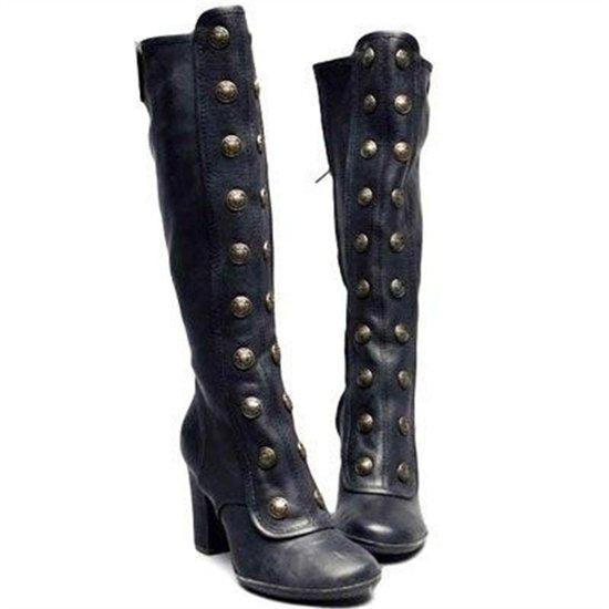Women Vintage Double-Breasted Mid-Calf Boots