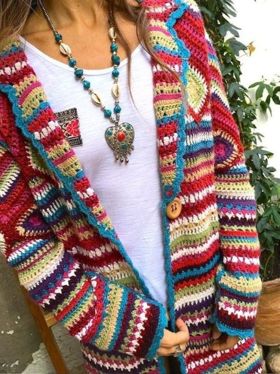 Printed Cotton-Blend Casual Cardigans