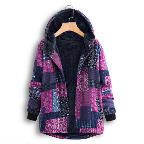Abstract Printed Hoodie Long Coat
