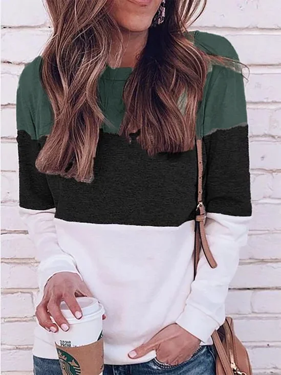 Fit Casual Color Block Stand Collar Causal Top
