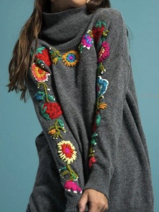 Gray Holiday Floral Long Sleeve Jumper