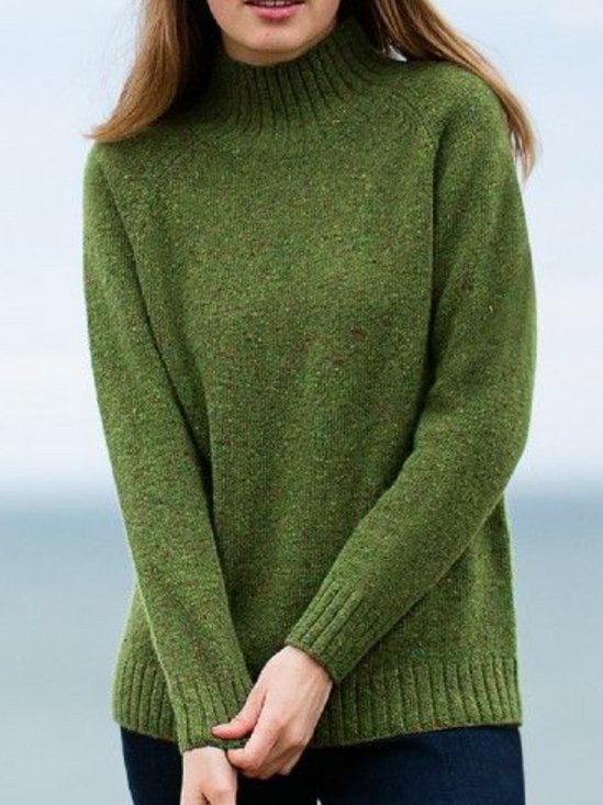 Women Casual Autumn Solid Natural Mid-weight Micro-Elasticity Daily Long sleeve Turtleneck Jumper