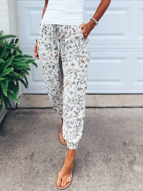 Casual Printed Cotton-Blend Trousers
