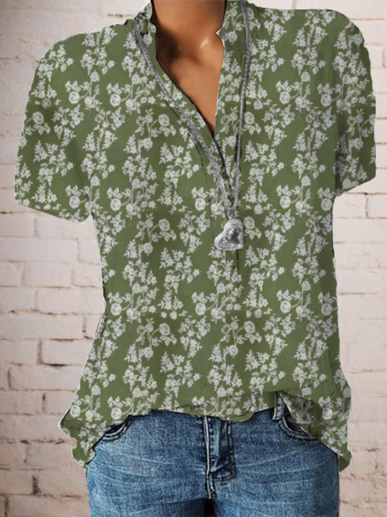 Floral Fit Shirt Collar Outdoor Blouses