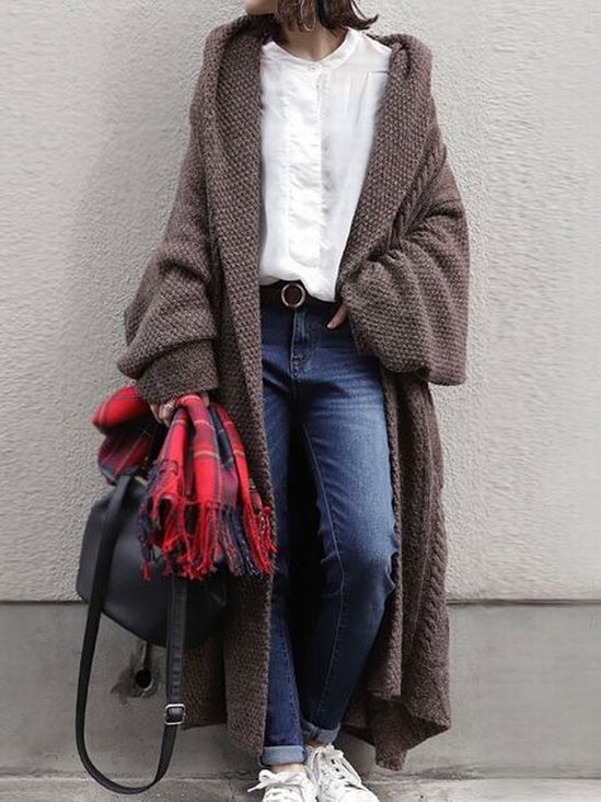 Hooded Acrylic Casual Cardigans