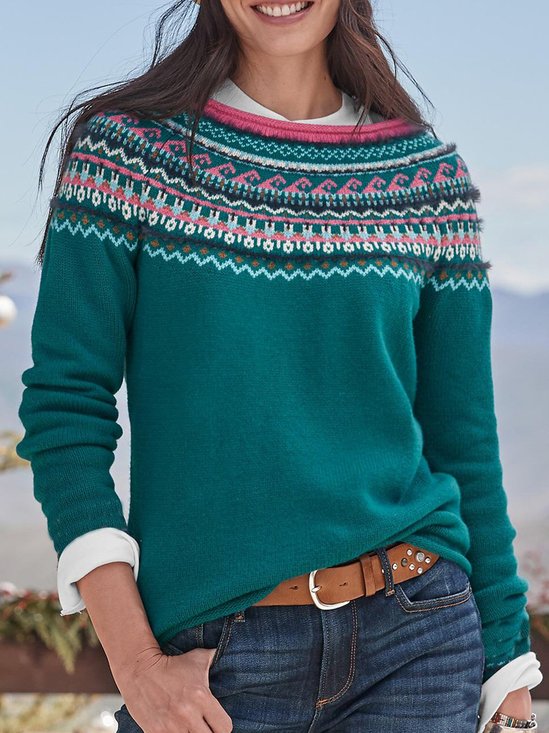 Casual Geometric Knitted Long Sleeve Jumper