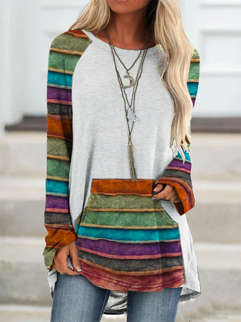 Wool/knitting Street Raglan Sleeve Striped Sweatshirt &pullover