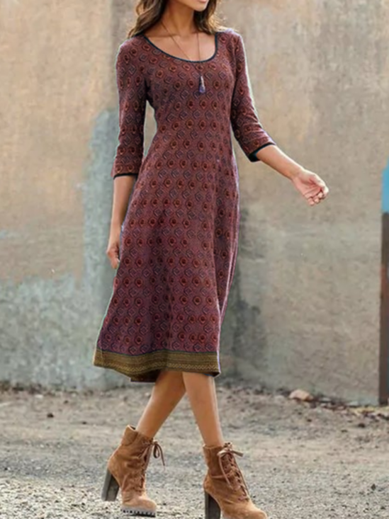 Casual Printed Geometric Knitting Dress