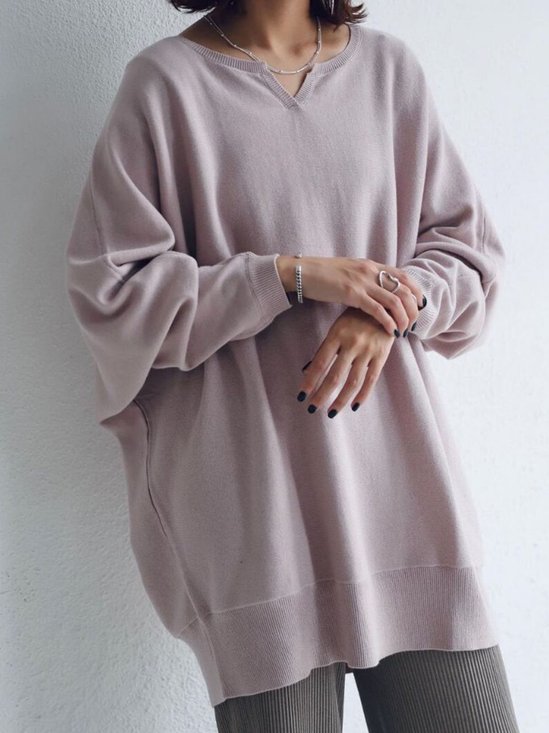 Casual V Neck Solid Sweatshirt