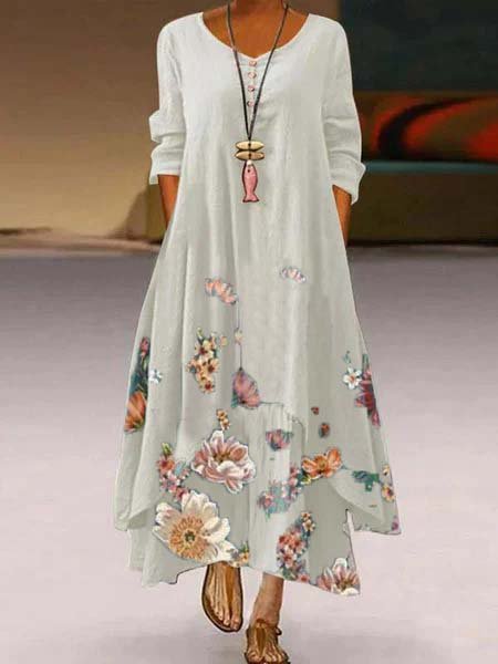 Loose V Neck Floral Floral Dress