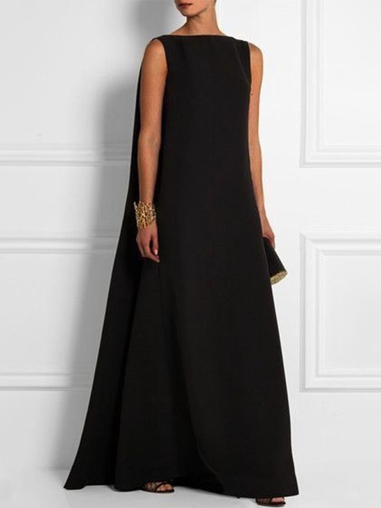Plain Crew Neck Statement Polyester Fibre Maxi