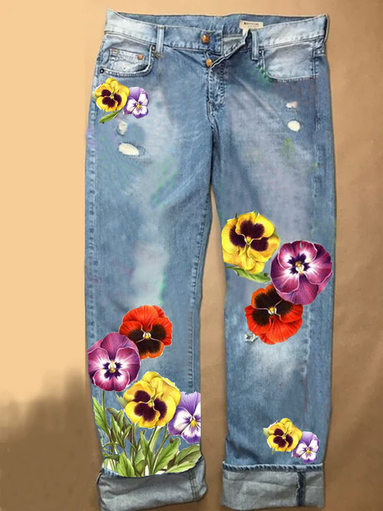 Casual Printed Cotton Denim&jeans