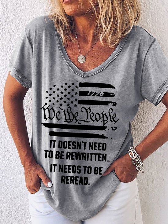 Casual Crew Neck Loose Cotton-Blend T-shirt