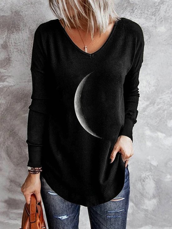 V Neck Loose Printed Casual Blouses