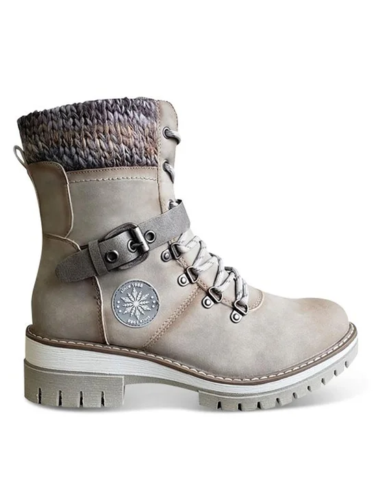 Wool Stitching PU Lace Buckle Middle Snow Snow Boots