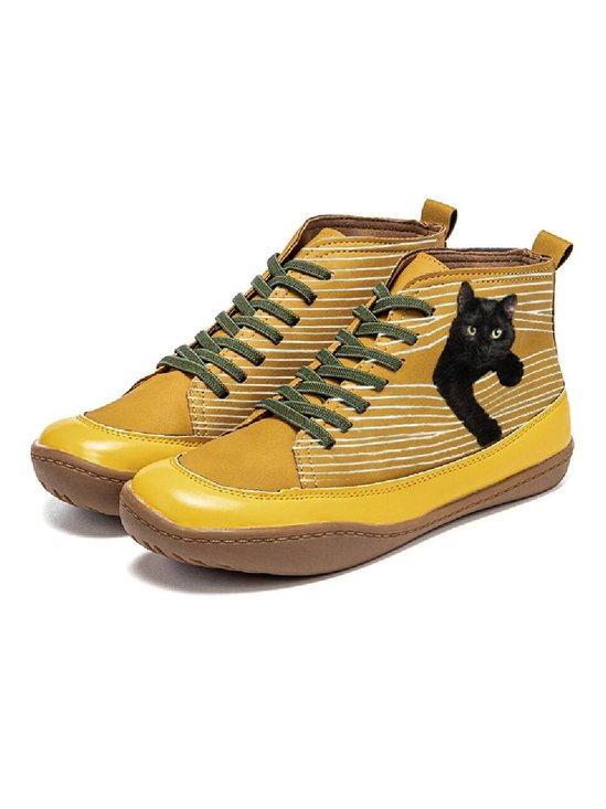Casual Personality Black Cat Striped Ankle Ankle Boots