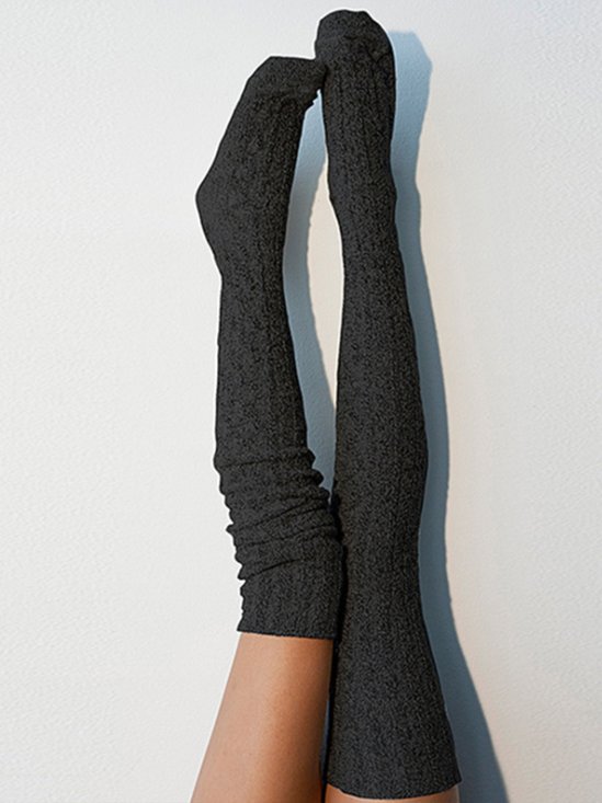 Twist Solid Color  Knit Casual Socks