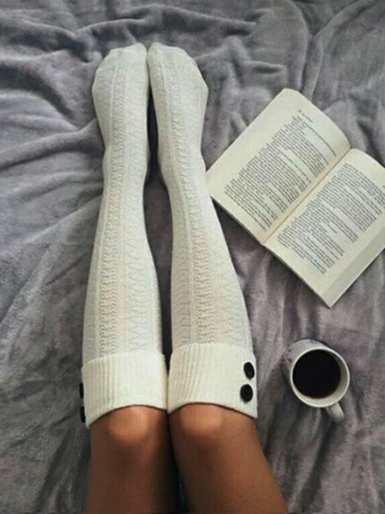 Plain Casual Vintage Button Warm Socks