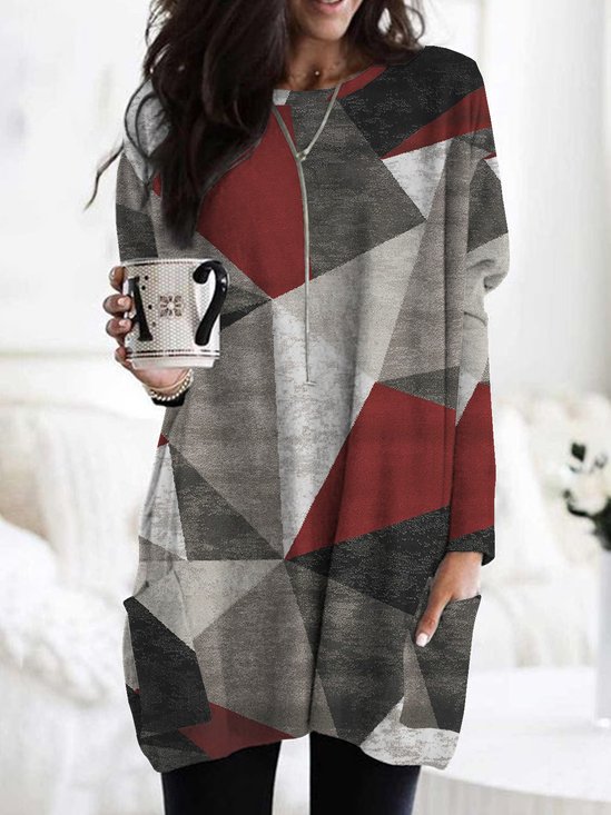Cotton Blends Loosen Crew Neck Knitting Dress