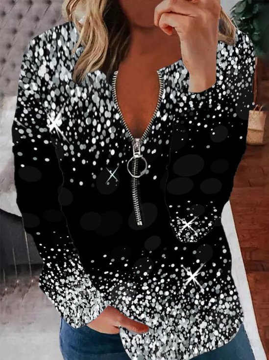 Casual Long Sleeve Crew Neck Printed Top