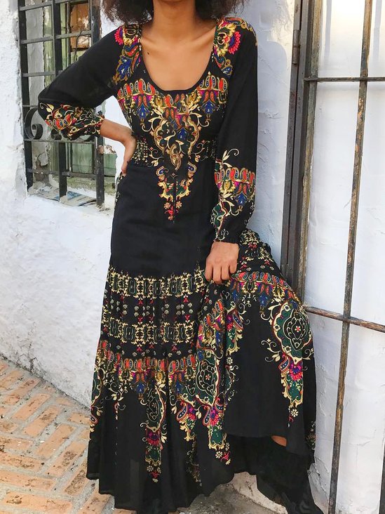 U-Neck Boho Ethnic Maxi