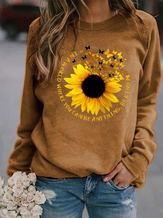 Sunflower Casual Crew Neck Cotton-Blend Hoodies & Sweatshirt