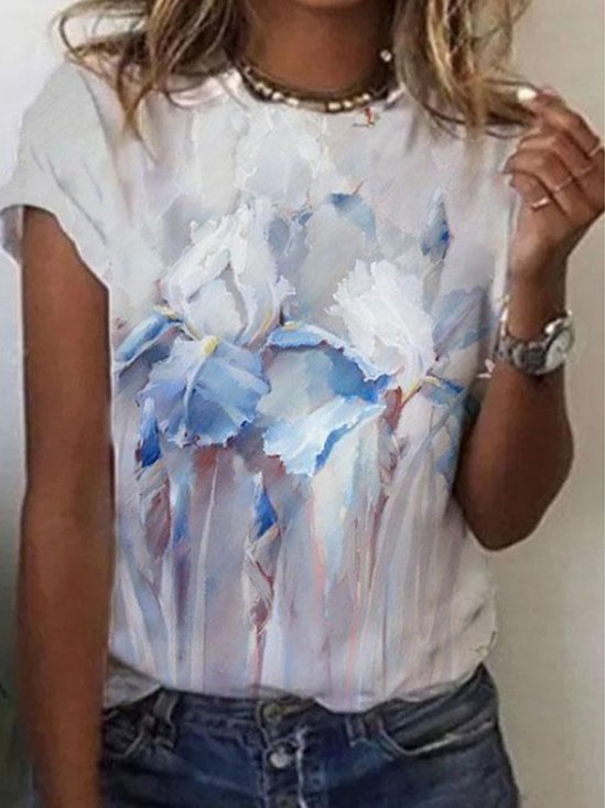 Crew Neck Casual Floral Blouses