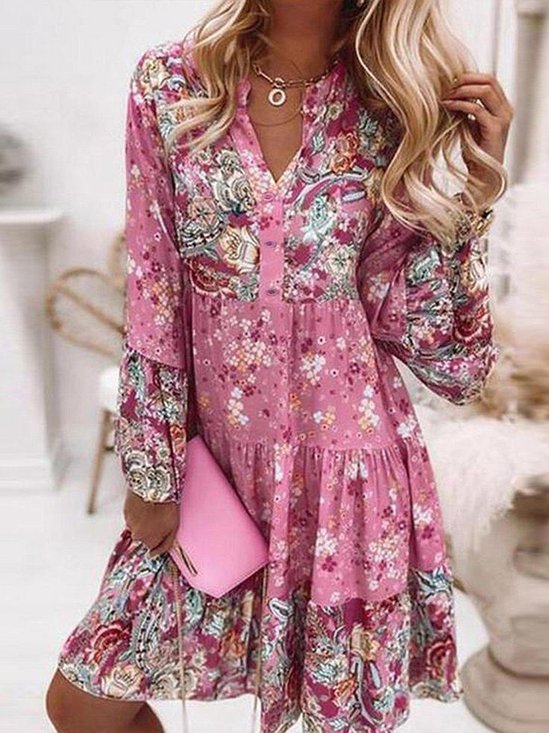 V Neck Polyester Fibre Loose Floral Shorts
