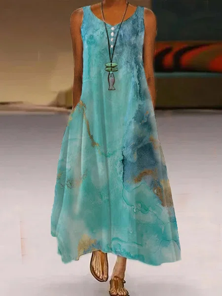 Sea Catwalk Style V Neck Polyester Fibre Boho Dress