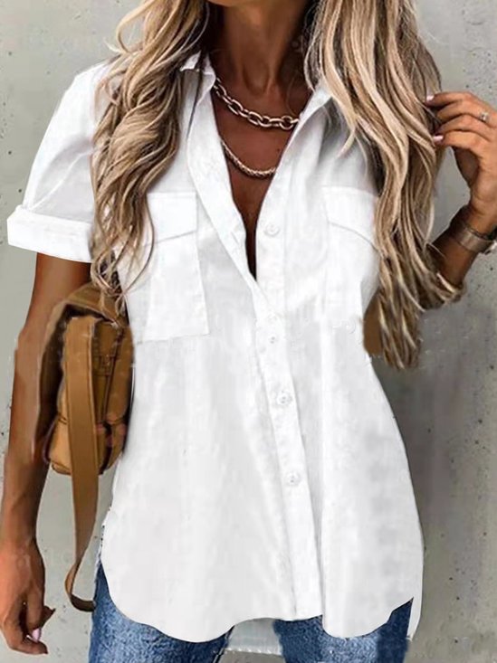 Shirt Collar Casual Solid Blouses