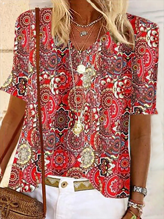 Printed Crew Neck Vintage Loose T-shirt