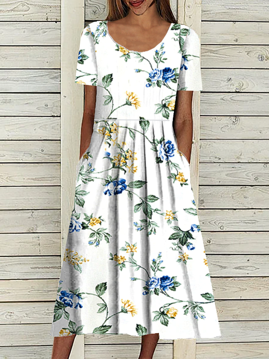 Loose Floral Polyester Fibre Casual Midi