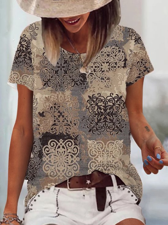 Casual Cotton-Blend Loose Crew Neck T-shirt