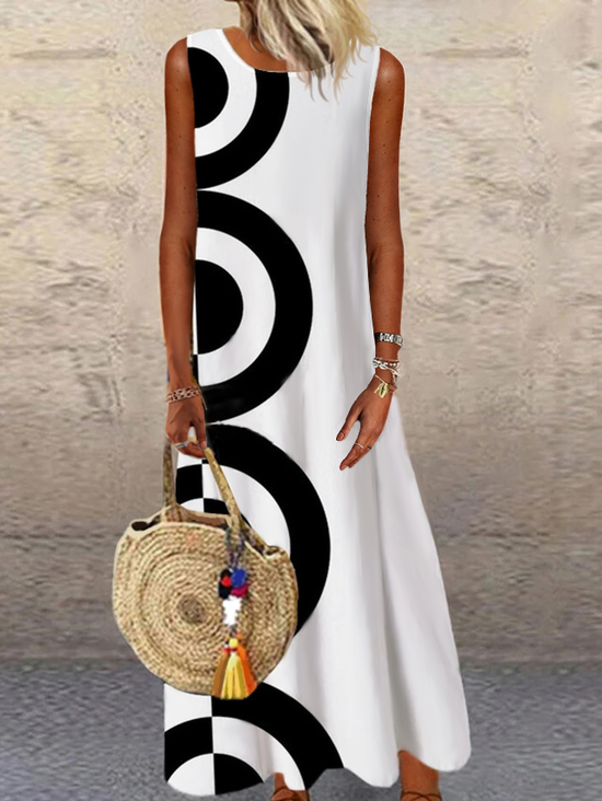 Polyester Fibre Loose Casual Crew Neck Maxi