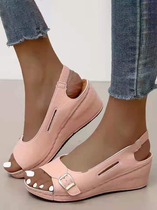 Wedge Heel Pu Leather Sandals