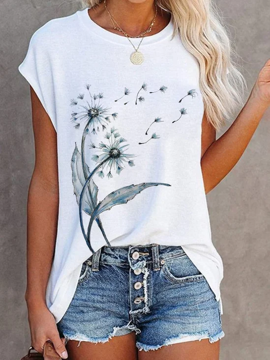Crew Neck Casual Dandelion T-shirt