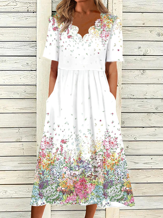 V Neck Casual Jersey Midi