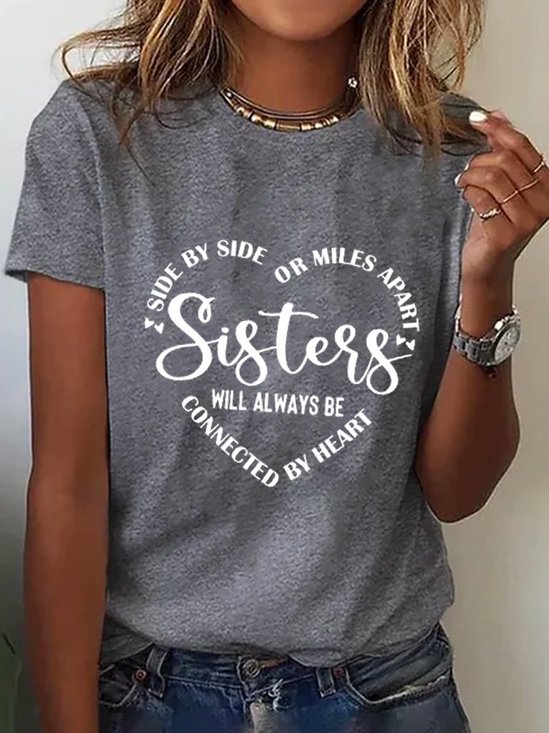 Text Letters Jersey Loose Crew Neck T-shirt
