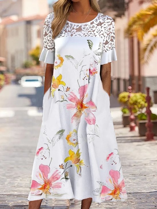 Loose Casual Floral Midi