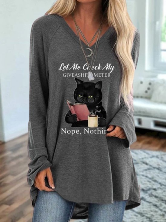 Cat Casual V Neck Loose T-shirt