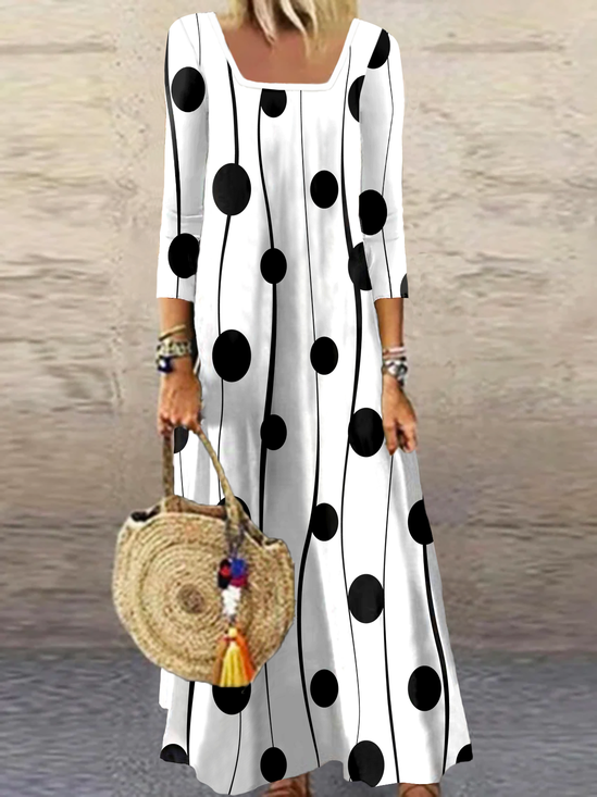 Square Neck Geometric Jersey Loose Maxi
