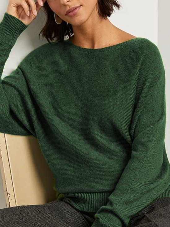Solid Loose Cotton-Blend Casual Sweaters