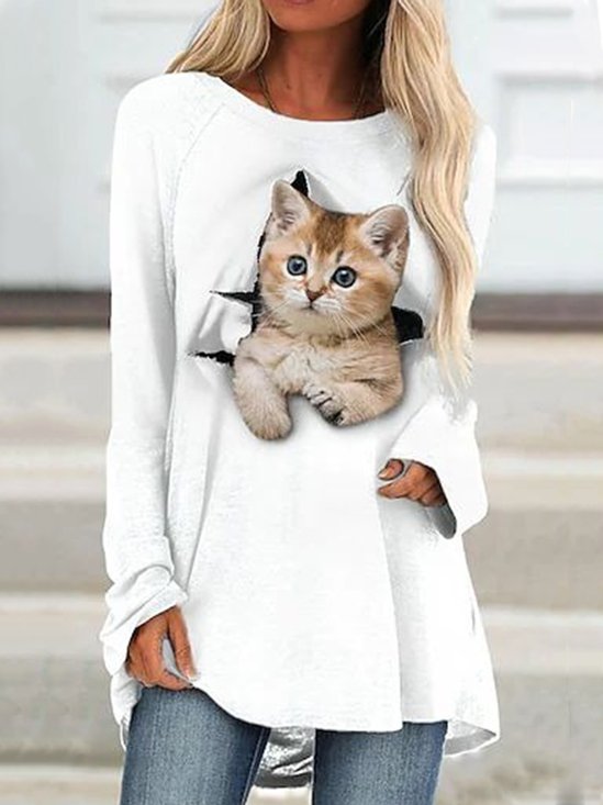 Loose Casual Crew Neck Animal T-shirt