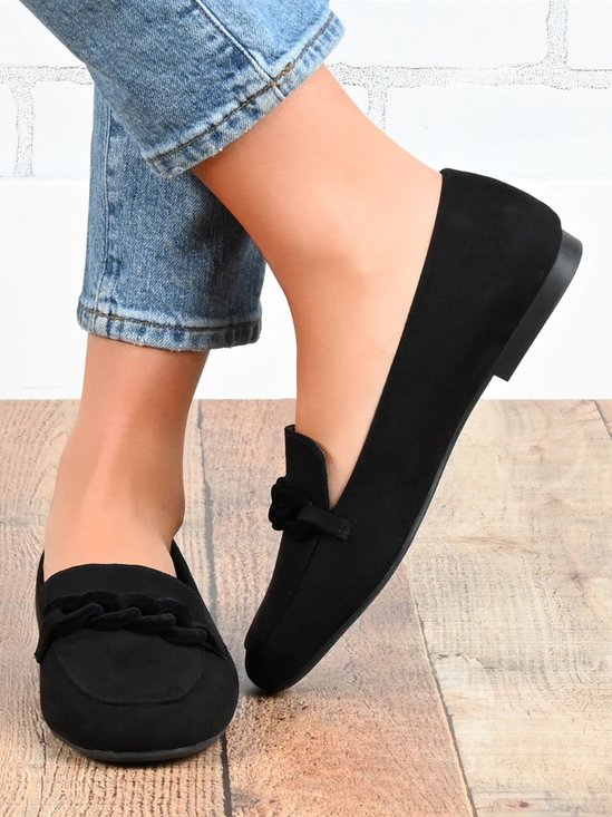 Women Snakeskin All Season Urban Chain Square Toe Plus Size Pu Rubber Non-Slip Flats