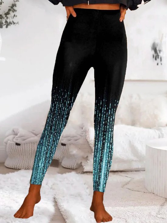 Women Casual Abstract Autumn Natural Daily Tight Jersey Long H-Line Leggings