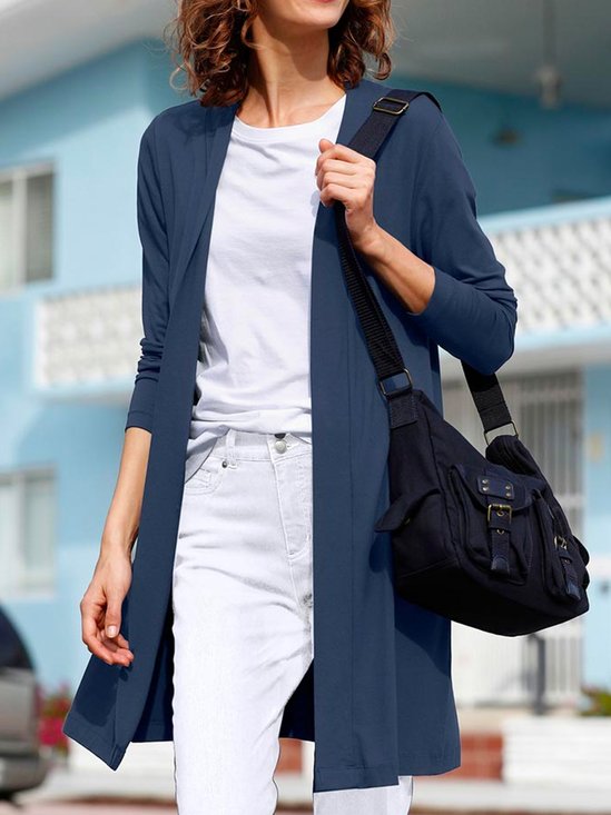 Women Casual Plain Autumn Micro-Elasticity Daily Long sleeve Mid-long H-Line Regular Other Coat